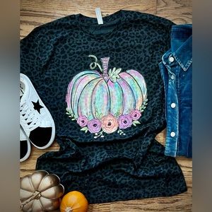 Watercolor Pumpkin Leopard Tee